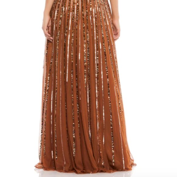 MAC DUGGAL 5220 EMBELLISHED ONE SHOULDER A-LINE COPPER GOWN sz 14 - Picture 4 of 6